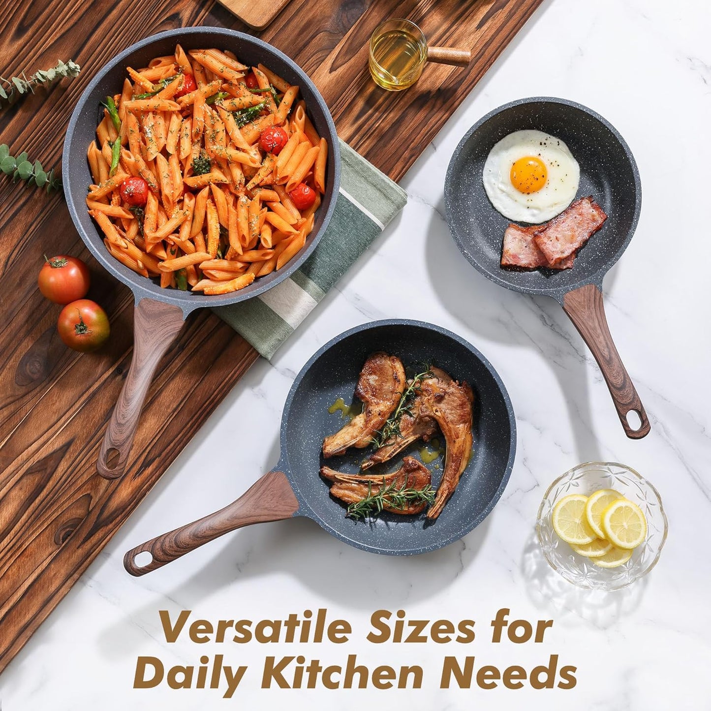 SENSARTE Nonstick Frying Pan Set - Swiss Granite Coating for Healthy Cooking | 8, 9.5 & 11 Inch Sizes
