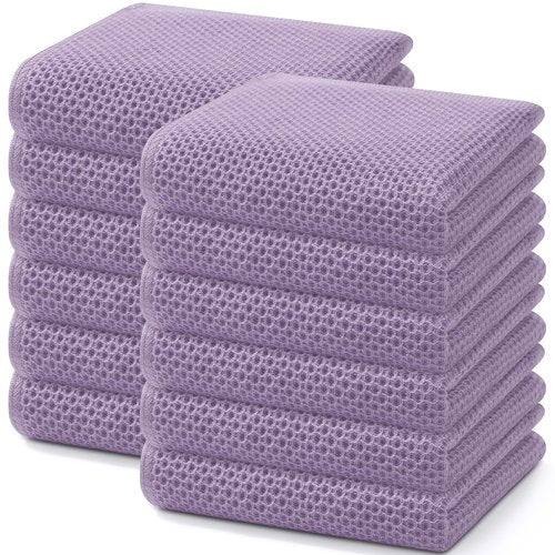 Homaxy 100% Cotton Waffle Weave Kitchen Dish Towels, Ultra Soft Absorbent Quick Drying Cleaning Towel, 13 x 28 Inches, 12-Pack, Lavender