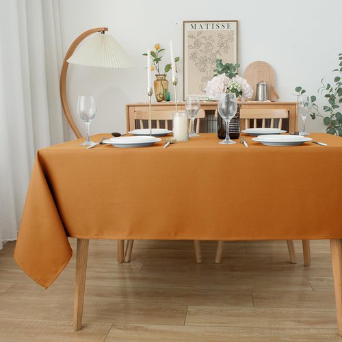 Biscaynebay Fall Tablecloth Textured Fabric 70x120 Inch Rectangular, Bronze Thanksgiving Autumn Harvest Water Resistant Fabric Tablecloths for Kitchen, Dining, Wedding, Parties Machine Washable