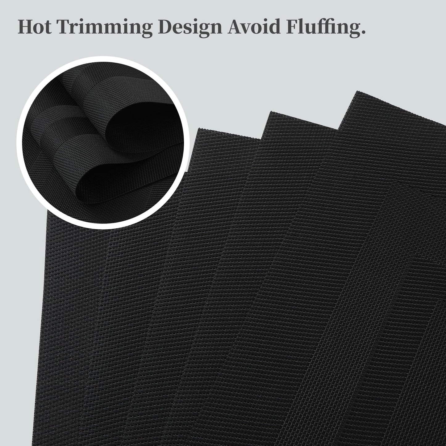 Leetaltree Black Frame Placemats Set of 4 - Heat Resistant Non-Slip Place mats for Dining Table, Washable Durable PVC Vinyl Woven Table Mats（Black Frame, 4）
