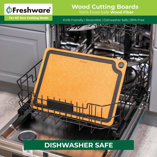 Cutting Board for Kitchen Dishwasher Safe, Wood Cutting Board, Premium Wood Fiber, Juice Grooves, Non-Porous, Reversible, Extra Large, 17.3 x 12.8-inch, Natural Slate