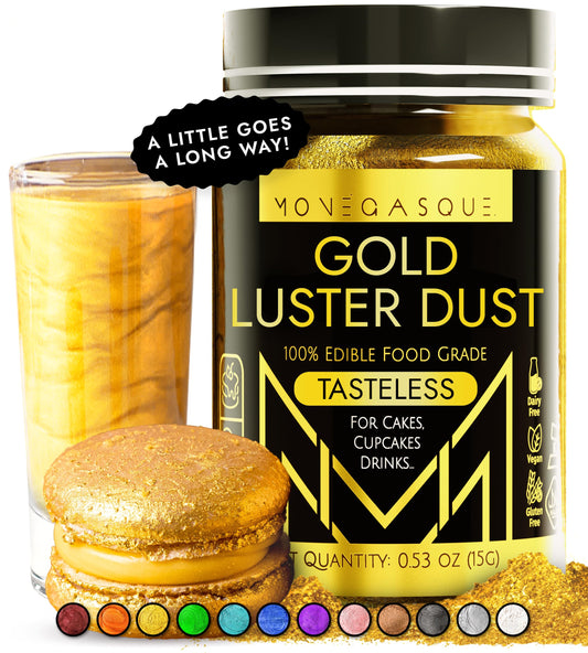 MONÉGASQUE Gold Edible Glitter for Drinks 15g – Edible Glitter for Cakes & Cocktails - Gold Luster Dust for Cocktail, Mothers Day Cake Toppers, Food Decorations Sprinkles Spray - Drink Shimmer Powder