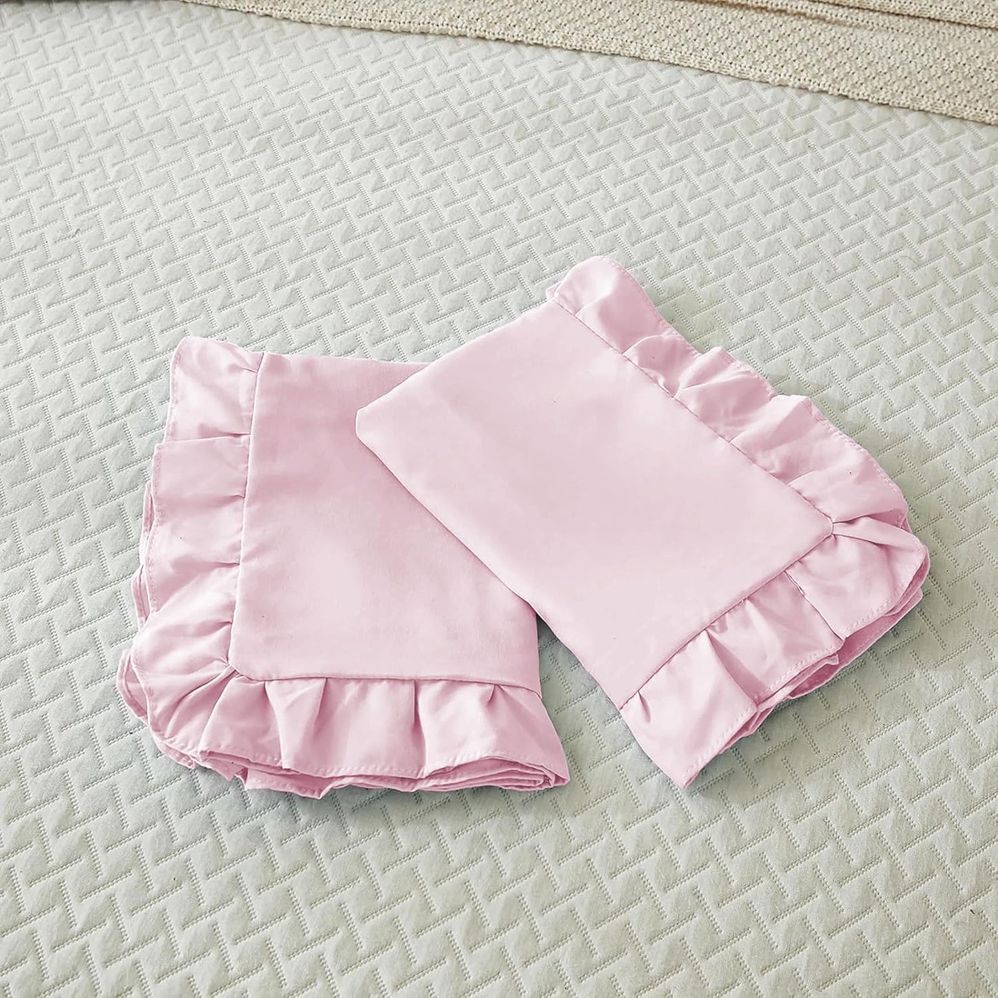 Skiennix Microfiber Ruffle Pillow Shams - Soft & Breathable Decorative Cases | Set of 2, Baby Pink, 20x26