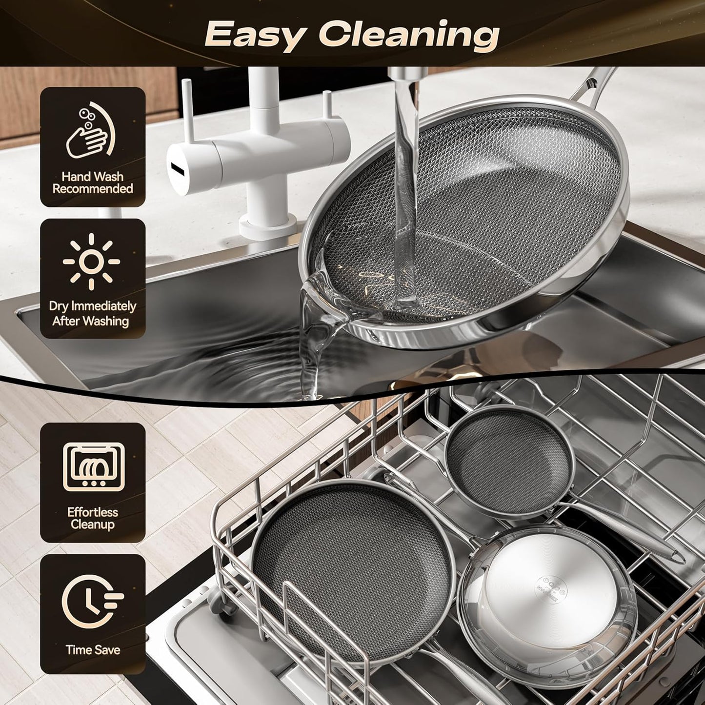 Skiennix Nonstick 9.5 Inch Frying Pan - PFAS-Free, Stay-Cool Handle, Dishwasher-Safe, Oven-Safe Up to 600°F