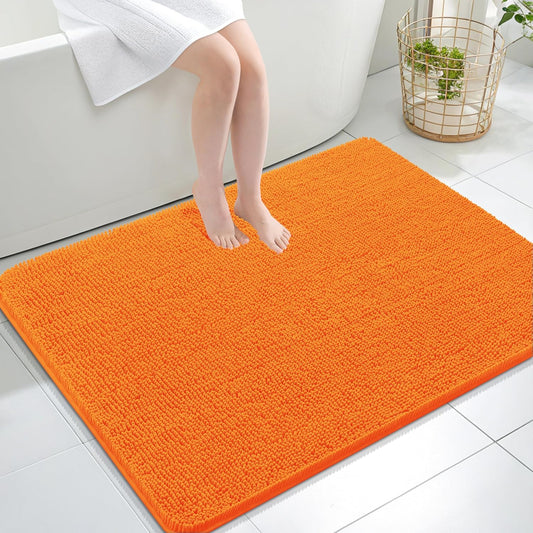 OLANLY Large Chenille Bath Rugs - Extra Soft & Absorbent | Quick Dry, Machine Washable, 44x32, Orange