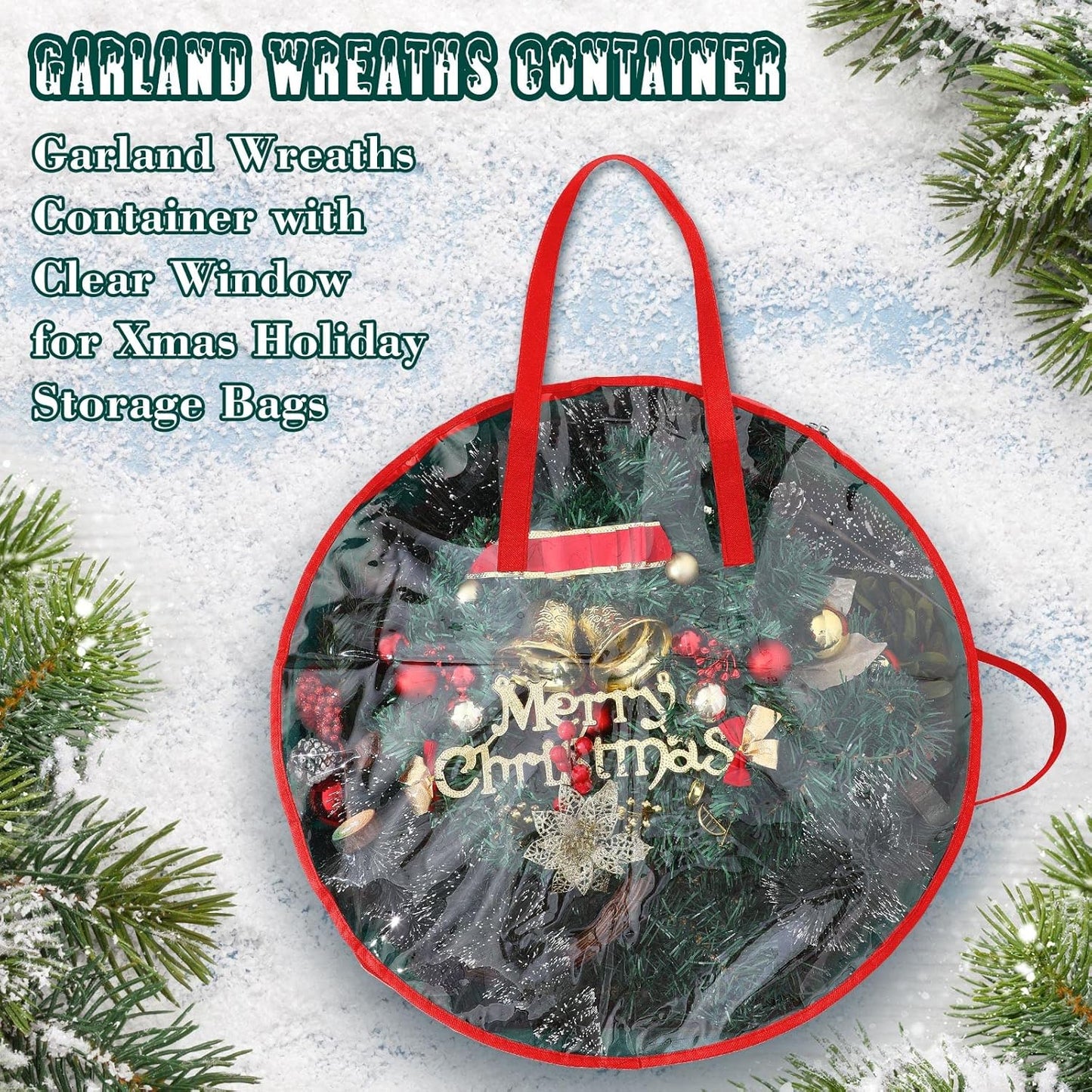 Shappy Christmas Wreath Storage Bag - 4 Pcs with Clear Window & Handles | Green, 30 x 7 Inch