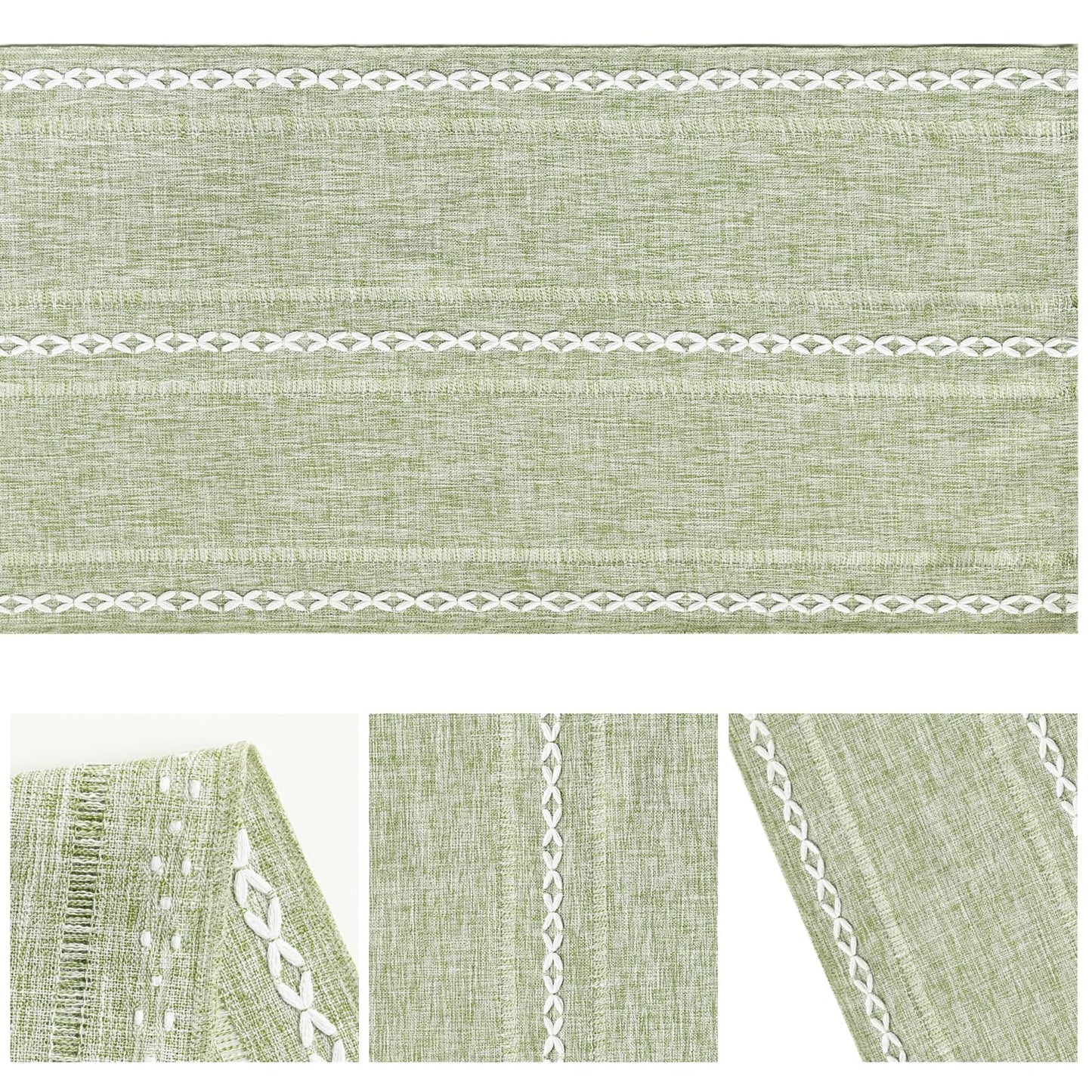 Artoid Mode Sage Green Rustic Cotton Linen Table Runner, Seasonal Embroidered Hollow Kitchen Dining Table Decoration for Home Party Decor 13x36 Inch