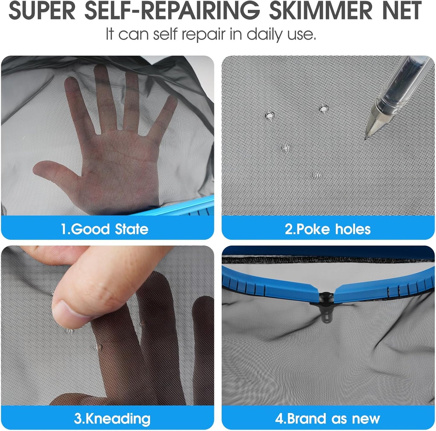 Skiennix Upgraded Self-Repair Pool Net - Heavy Duty Nylon Fine Mesh Skimmer for Above Ground & In-Ground Pools