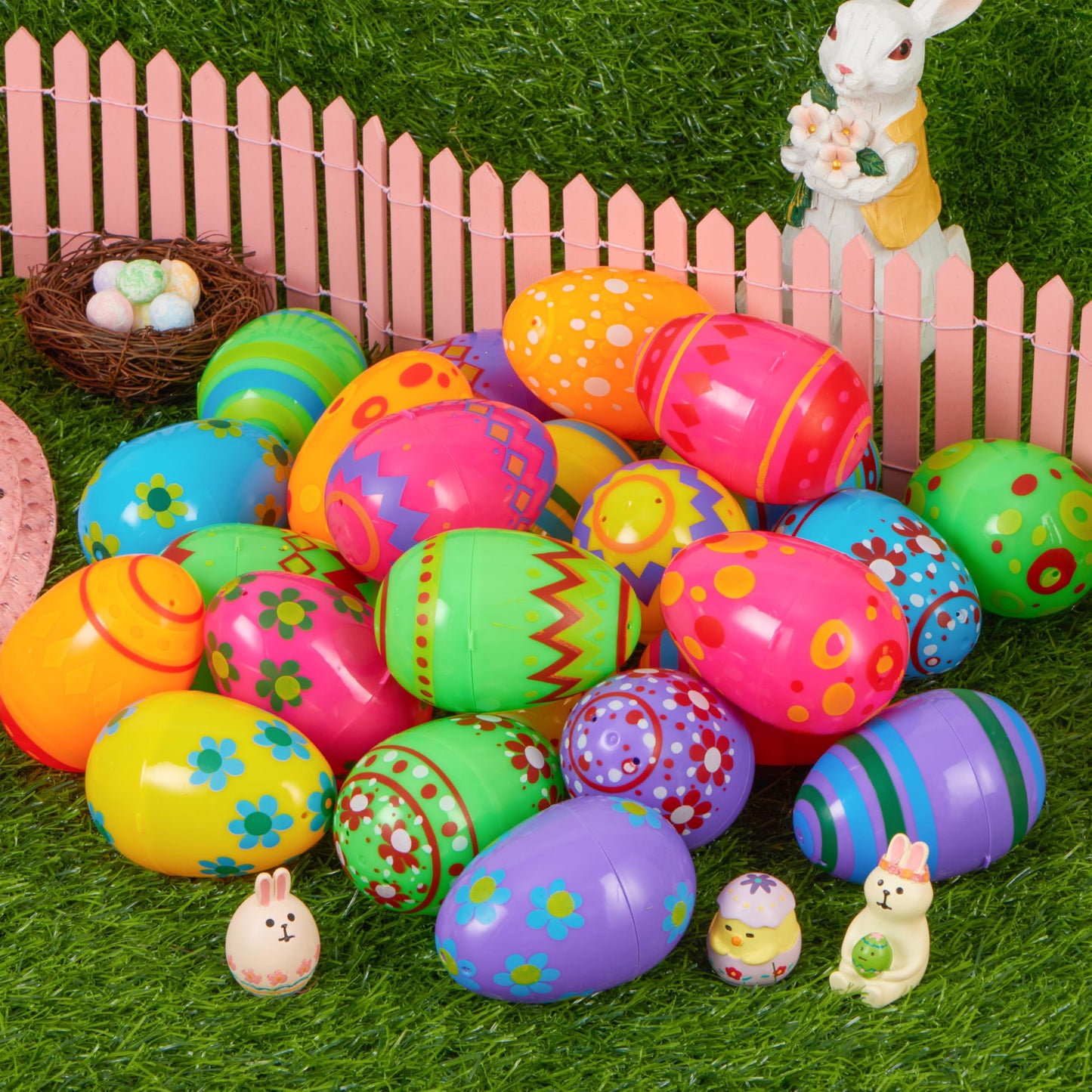 JOYIN 3.15Inch Printed Plastic Eggs Colorful, Fillable Empty Eggs Bulks for Easter Hunt Event, Party Favor-50 pcs