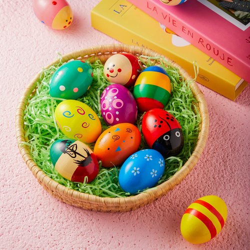 JOYIN 12 Packs 1.9''*2.7" Wooden Egg Shakers Maracas Percussion Musical for Party Favors, Classroom Prize Supplies, Musical Instrument, Basket Stuffers Fillers, Easter Hunt