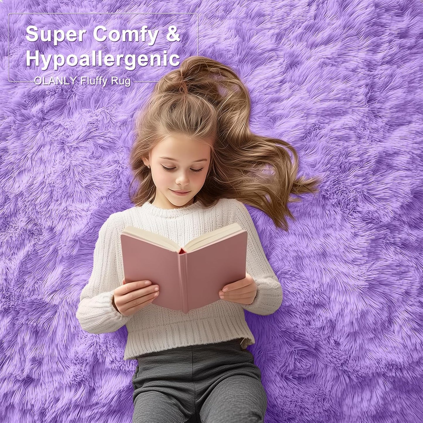 OLANLY Large Area Rug - Soft Fluffy Shaggy Indoor Carpet for Living Room & Bedroom | 6x9 ft, Purple