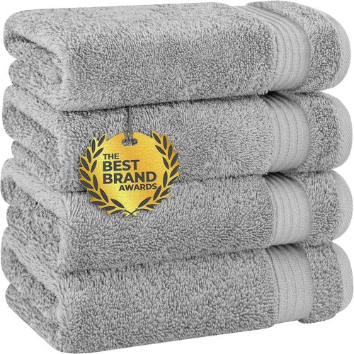 Cotton Paradise Hand Towels - 100% Turkish Cotton, Soft & Absorbent | 4-Piece Light Gray Set