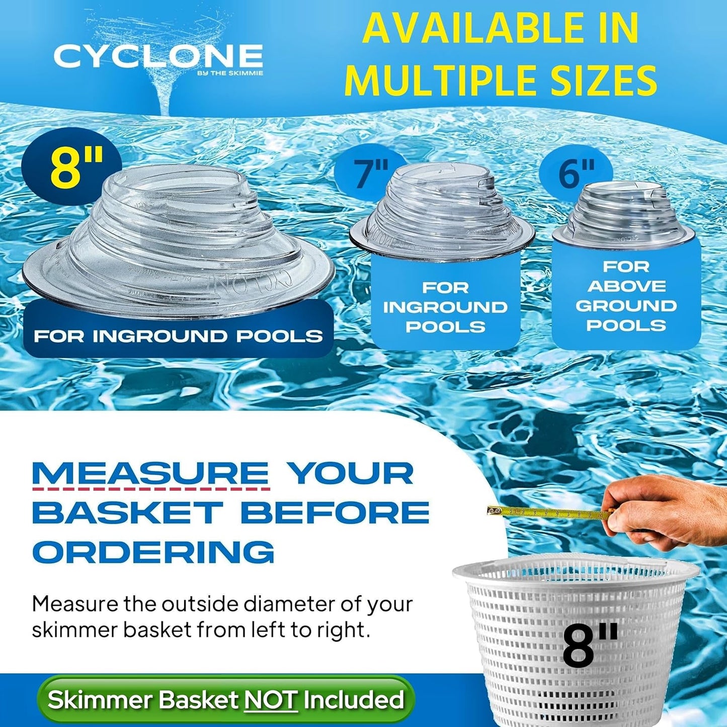 Skimmie Cyclone Pool Skimmer | Turbocharged Water Flow & Enhanced Surface Cleaning | 8" Funnel Design