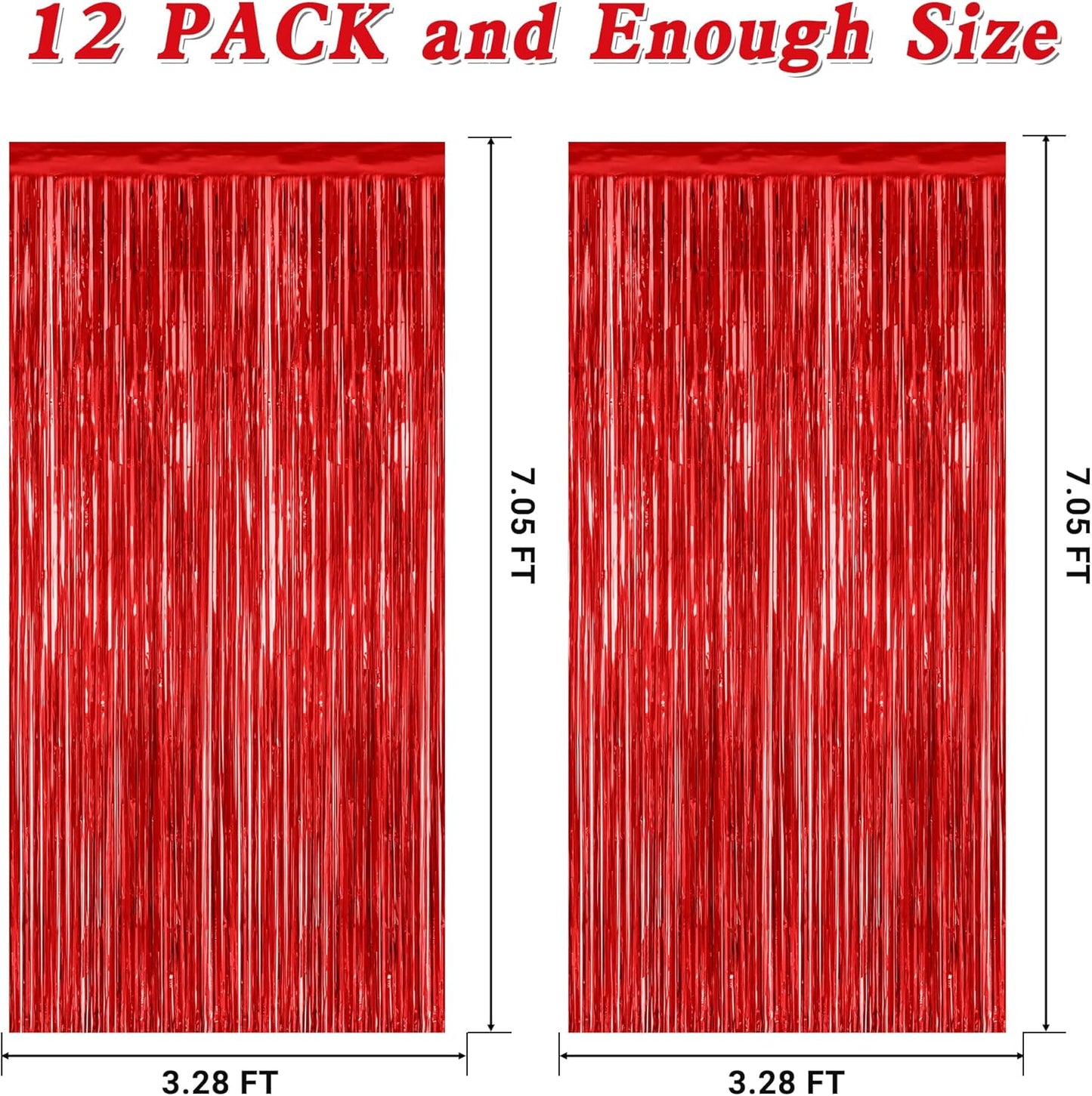 Regine Switzerland Red Curtains - 12 Pack Metallic Foil Streamers | 3.28 FT x 7.05 FT Party Backdrop Decor
