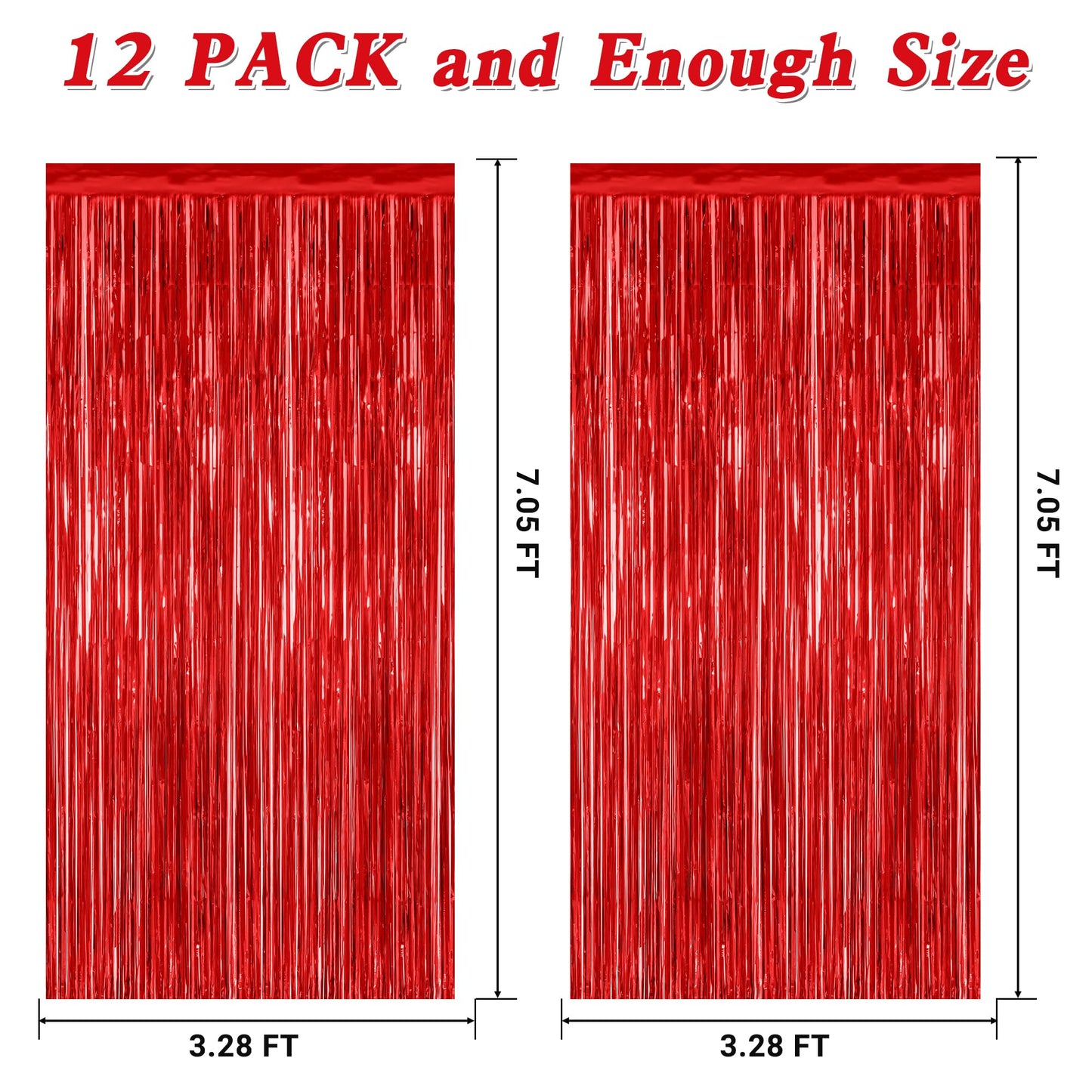12 Pack Red Curtains, 3.28 FT x 7.05 FT Party Streamer, Metallic Party Backdrop Valentines Day Streamer Foil Curtains, Fringe Tinsel for Red Party Decor Casino Theme Decorations Party Supplies