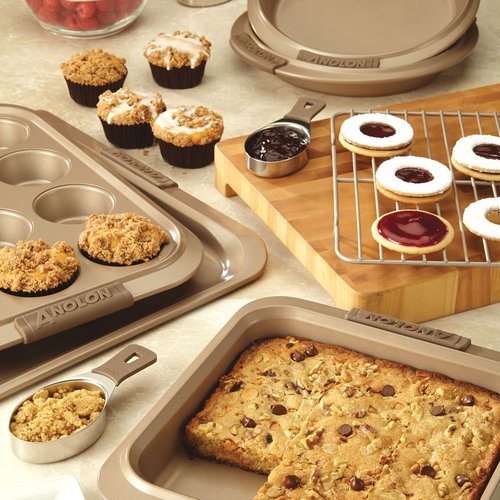 Anolon Advanced Nonstick Bakeware Set - 5-Piece Baking Pans with Grips in Brown