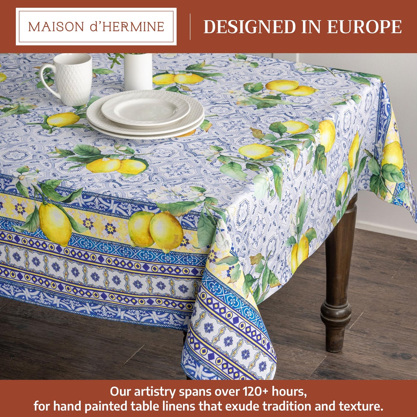 Maison d' Hermine Table Cloth Rectangle Table 100% Cotton 54 x 72 Inches Tablecloth Reusable Decorative for Dining Kitchen Room Farmhouse Home Gifts for Mothers Day Spring Summer - Citrus
