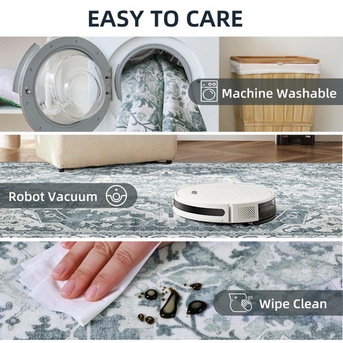 Deerly Boho Tribal Area Rug 5x7 Vintage Rug Bohemian Washable Large Living Room Rugs for Bedroom Non Slip Low Pile 5x7 Rug for Kitchen Entryway Bathroom Bedroom Dining Room Office, Canal Blue