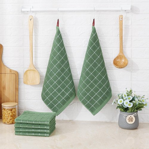 Homaxy 100% Cotton Terry Kitchen Dish Cloths, Ultra Soft and Absorbent Dish Towels for Kitchen, Suitable for Drying and Washing Dishes, 18 Pack, 12 x 12 Inches, Grass Green