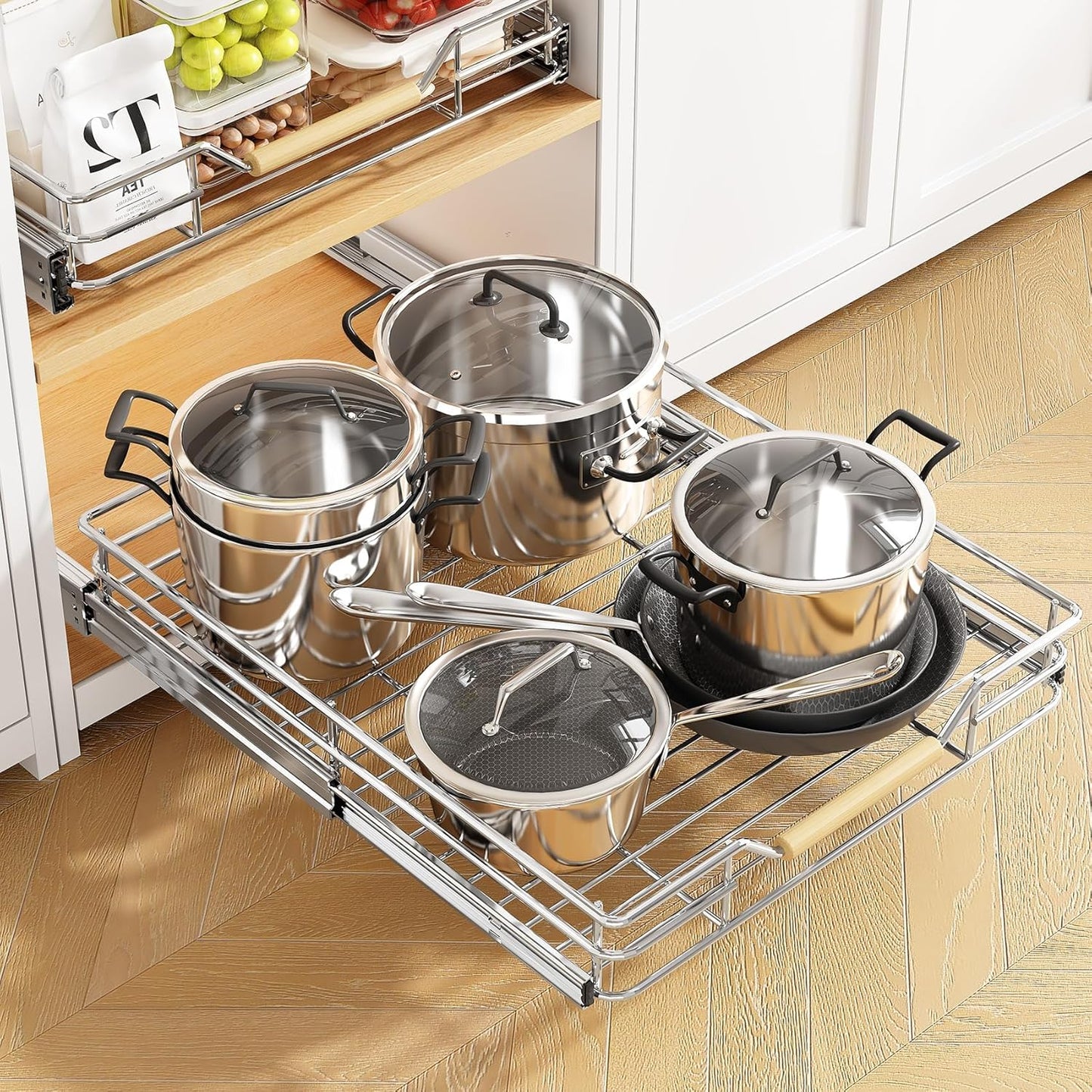 Pull Out Cabinet Organizer - Heavy Duty Sliding Shelves for Pots and Pans | 18"W x 21"D