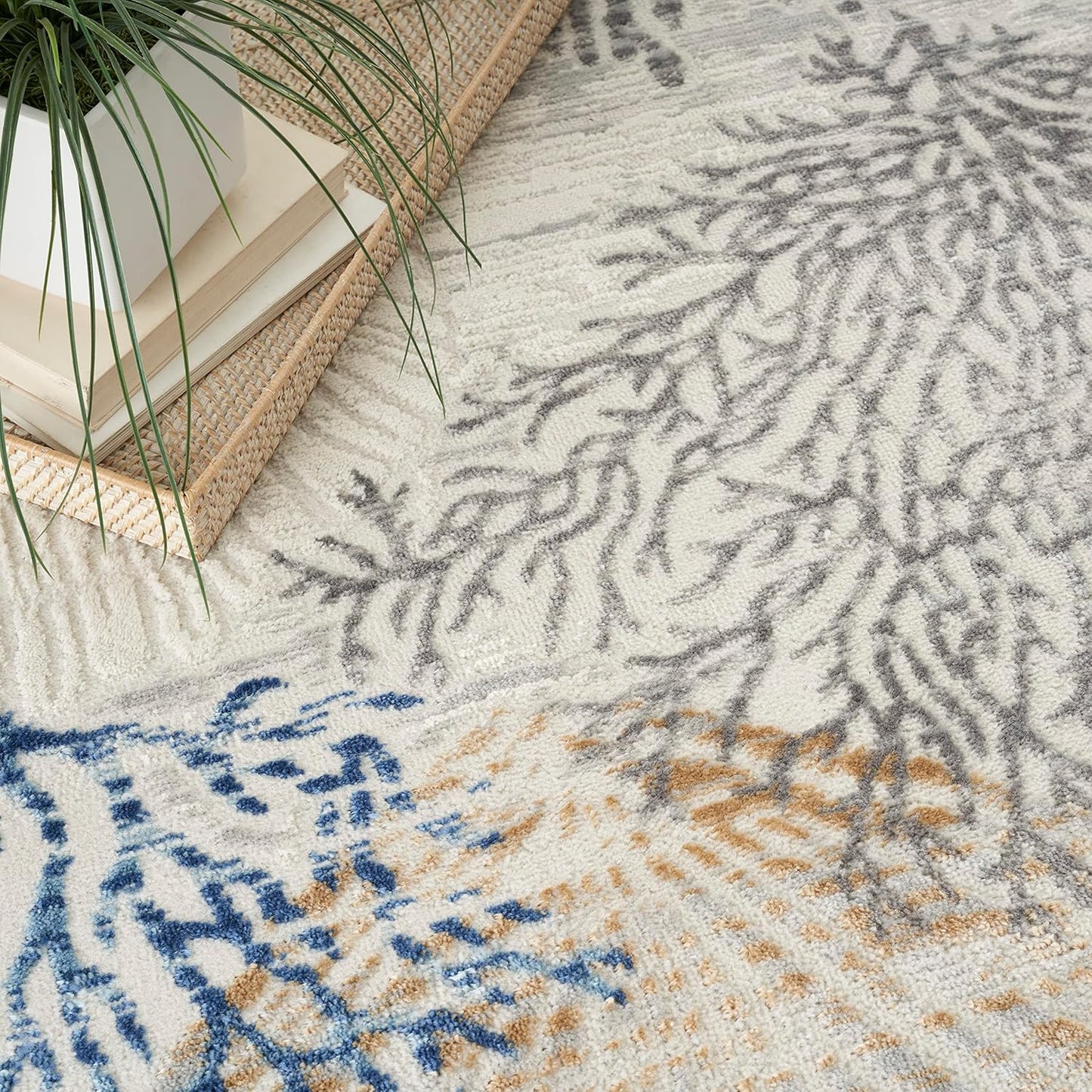 Nourison Home Pompeii Modern Ivory Grey Blue 5'3" x Square Area -Rug, Easy -Cleaning, Non Shedding, Bed Room, Living Room, Dining Room, Kitchen (5 Square)