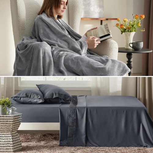 Bedsure Queen Size Blanket & Sheet Set - Soft, Cozy Comfort | 1 Blanket + 4 Sheets