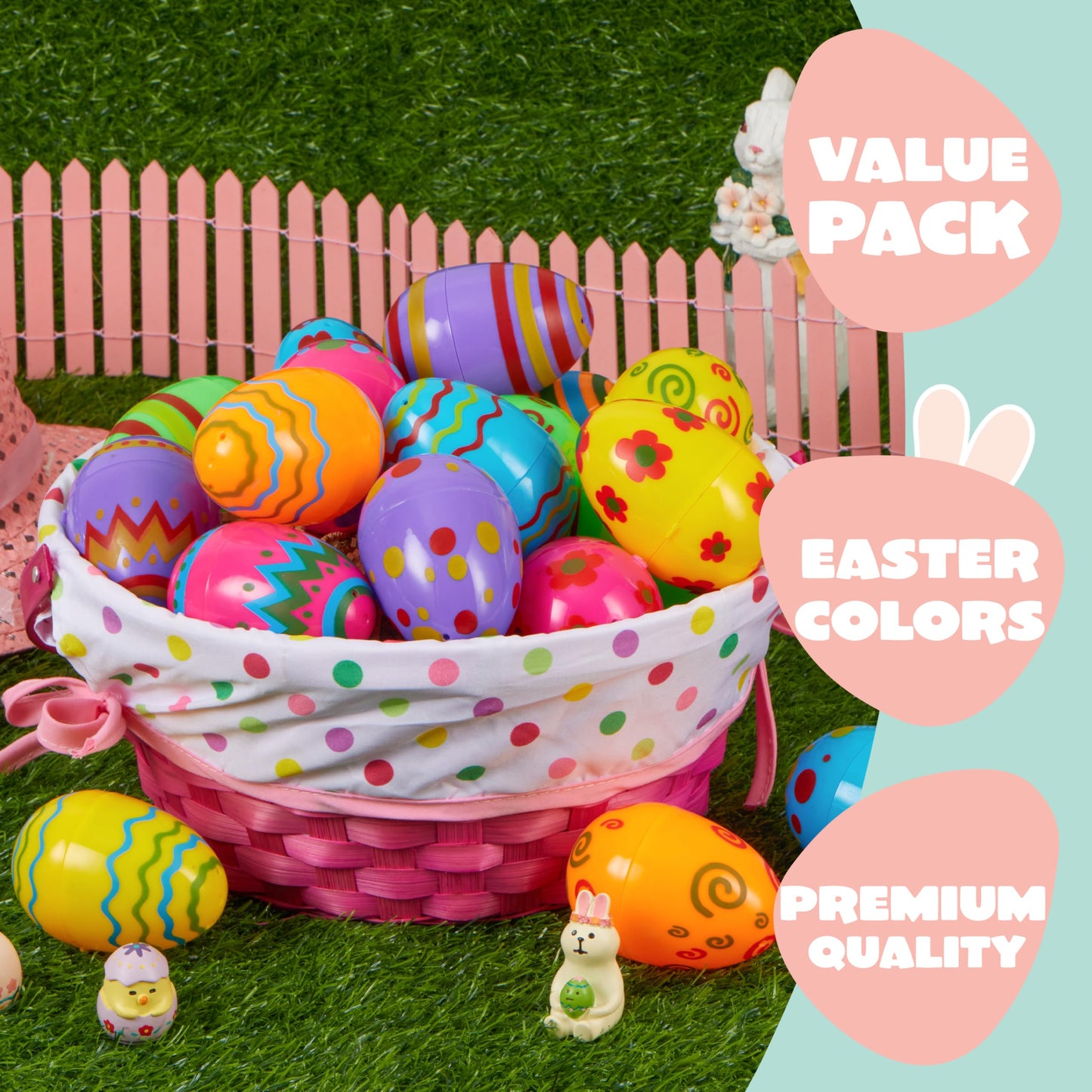 JOYIN Toy 72 PCs Plastic Printed Bright Easter Eggs, Over 3.15'' Tall Fillable Empty Eggs Bulks for Easter Hunt, Basket Stuffers Fillers, Classroom Prize Supplies, Filling Treats and Party Favor