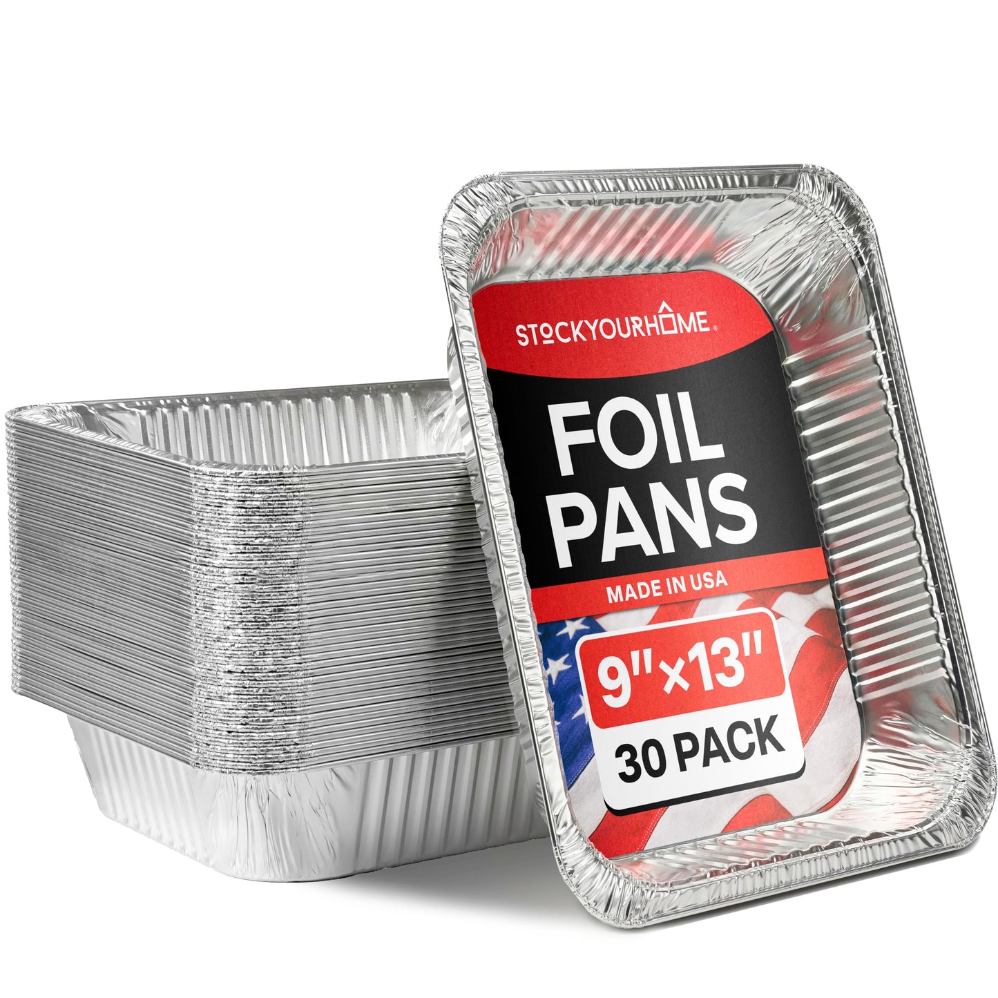 Stock Your Home Made in USA Aluminum Pans 9x13 Disposable Foil Pans (30 Pack) - Half Size Steam Table Deep Pans - Tin Foil Pans Great for Cooking, Heating, Storing, Prepping Food