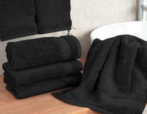 Cotton Paradise Hand Towels - 100% Turkish Cotton, Soft & Absorbent | 4-Piece Black Set