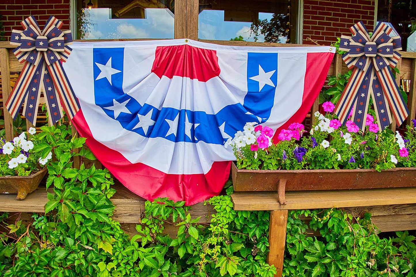 Skiennix Patriotic Wreath Bows - July 4th American Flag Burlap Decor for Indoor/Outdoor Use