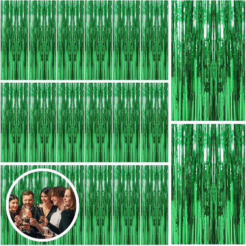 Green Streamers Backdrop by [Brand Name] - 20 Pack Foil Fringe Curtains for Jungle Party & Photo Booth