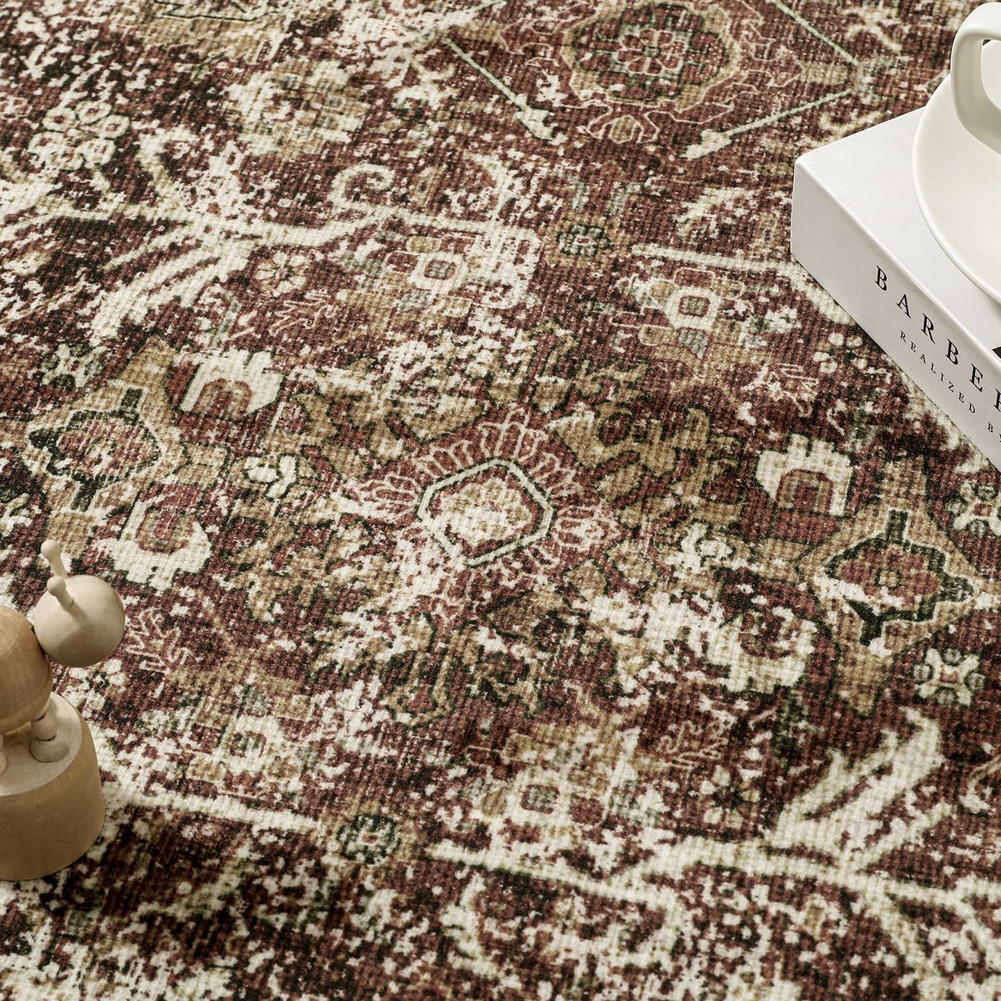 PureCozy Rust Red Runner Rug 3x10 Vintage Area Carpet Hallway Long Indoor Kitchen Washable Living Room Low Pile Traditional Distressed Retro Accent Throw Rug Non Slip Laundry Bathroom Office