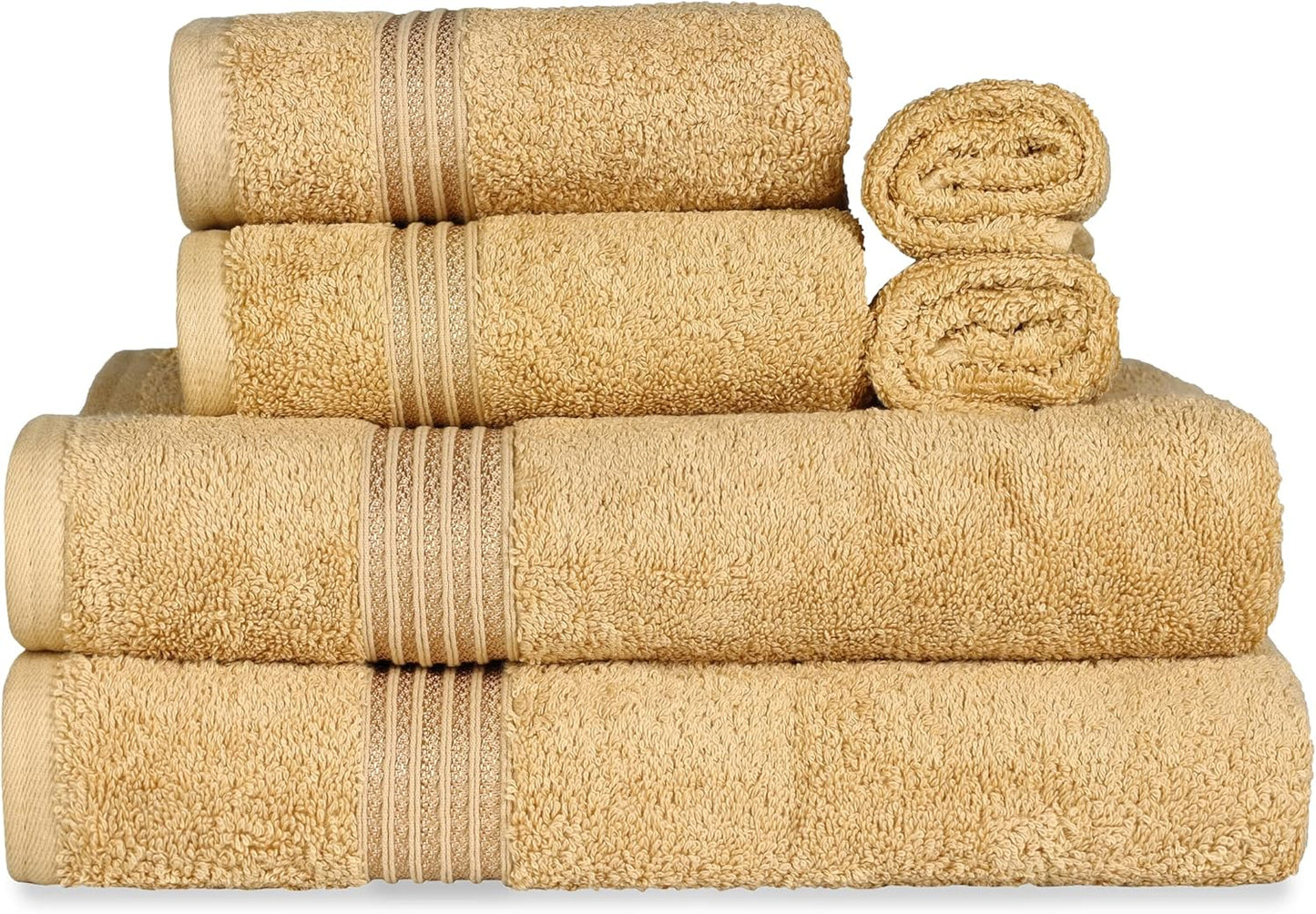 Superior Luxury Cotton Bath Towels - 6 Piece Premium Egyptian Cotton Set in Elegant Gold