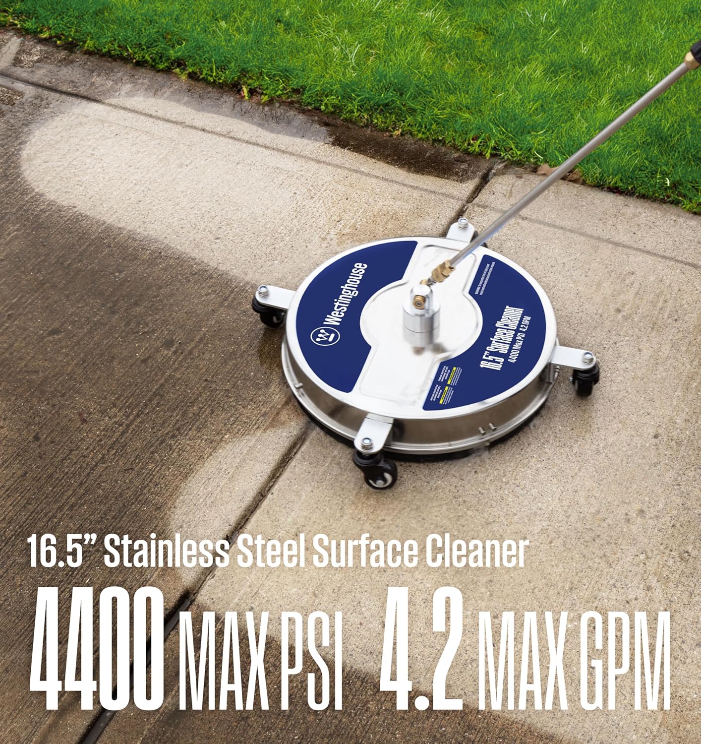 Westinghouse 16.5” Pressure Washer Surface Cleaner - Stainless Steel, 4400 Max PSI | Fits Gas & Electric Washers