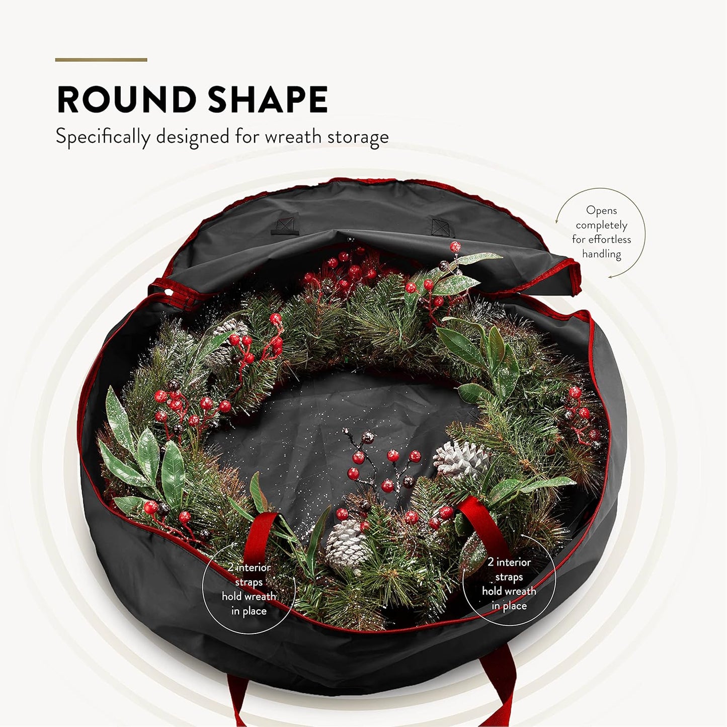 ZOBER 24-Inch Oxford Christmas Wreath Storage Container - Waterproof Dual Zipper Bag with Durable Handles - Black