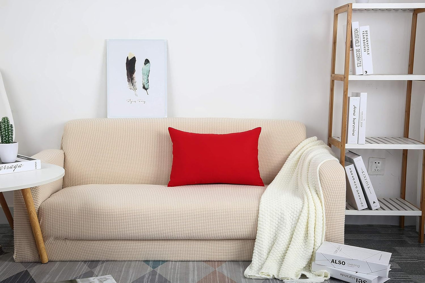 Red 100% Cotton Canvas Throw Pillow Covers - Handmade Decorative 12"x20" Shams