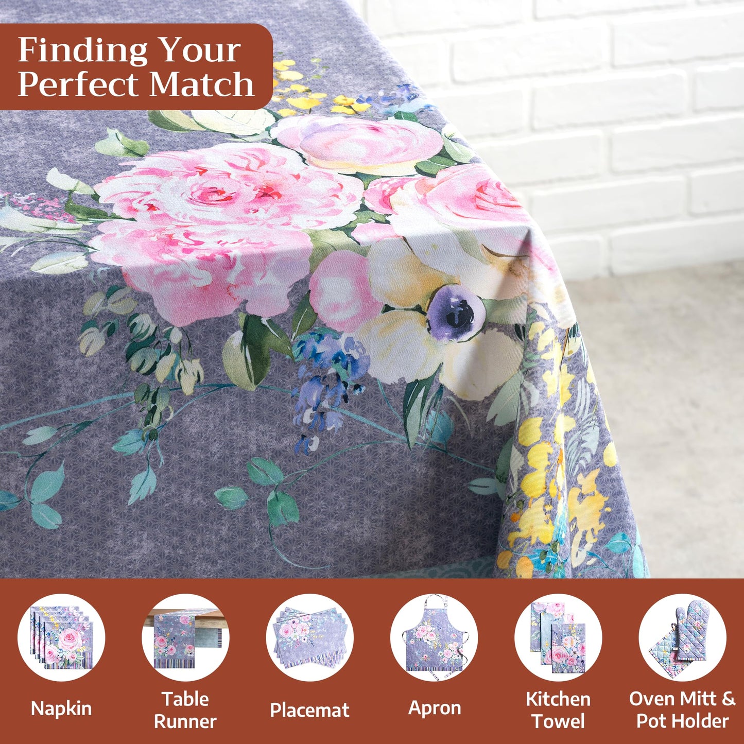 Maison d' Hermine Table Cloth Rectangle Table 100% Cotton 54 x 72 Inches Tablecloth Reusable Decorative for Dining Kitchen Farmhouse Gifts for Mothers Day Spring Summer - Sweet Rose Lavender - Lush