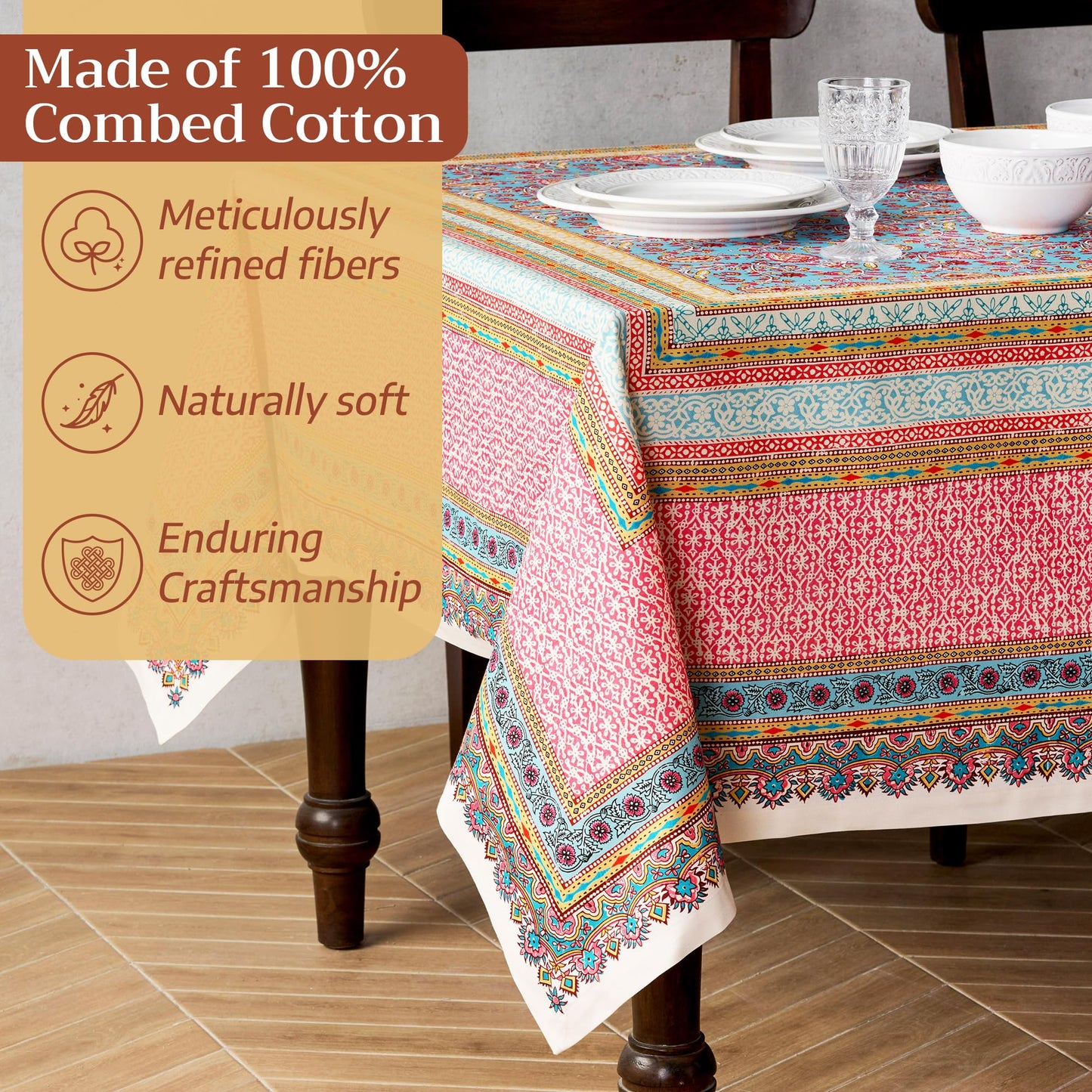 Maison d' Hermine Premium Table Cloth Rectangle Table 100% Combed Cotton 108 x 70 Inches Tablecloth Reusable Decorative for Dining Room, Farmhouse, Home, Party, Festive & Wedding - Lauris