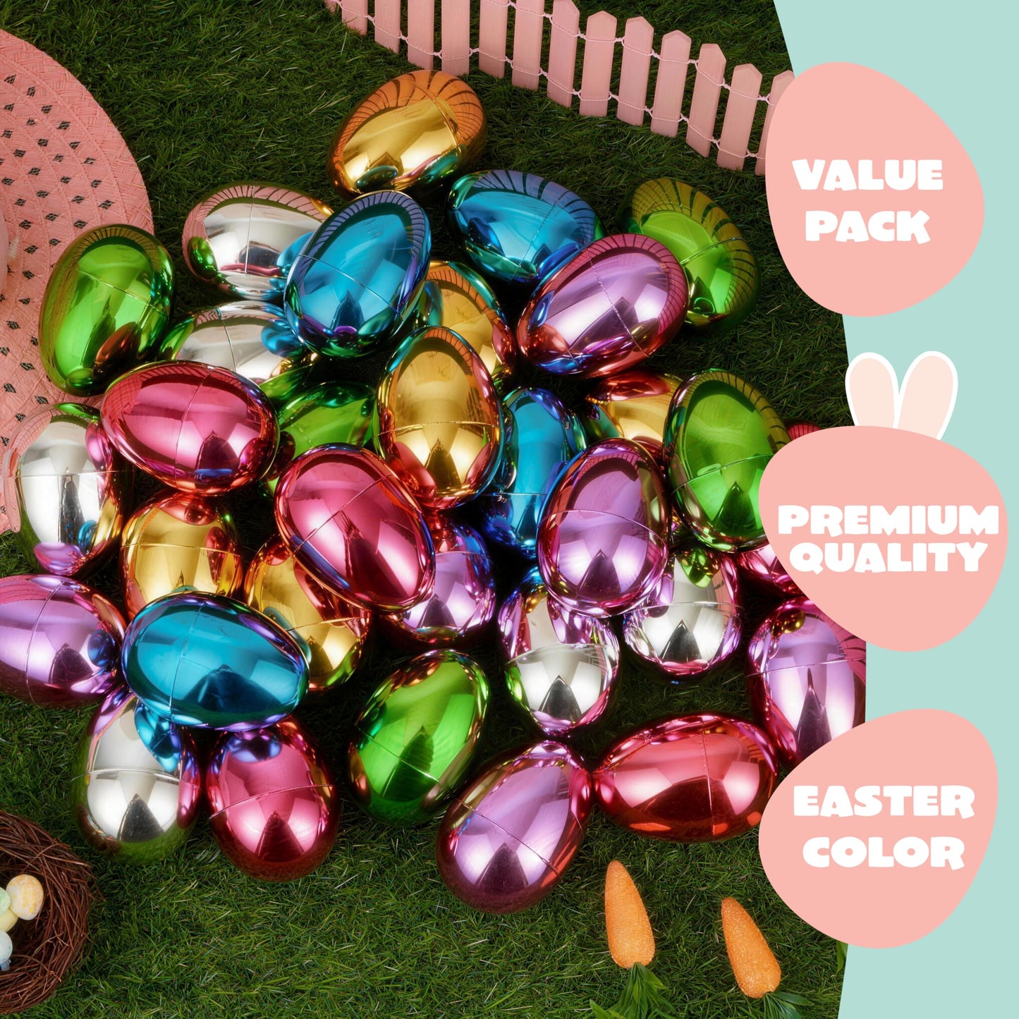 JOYIN 3.15" Metallic Easter Eggs, Shinny Plastic Eggs Colorful Bulks for Easter Hunt, Filling Treats, Easter Basket Stuffers, Classroom Prize Supplies, 72 PCS