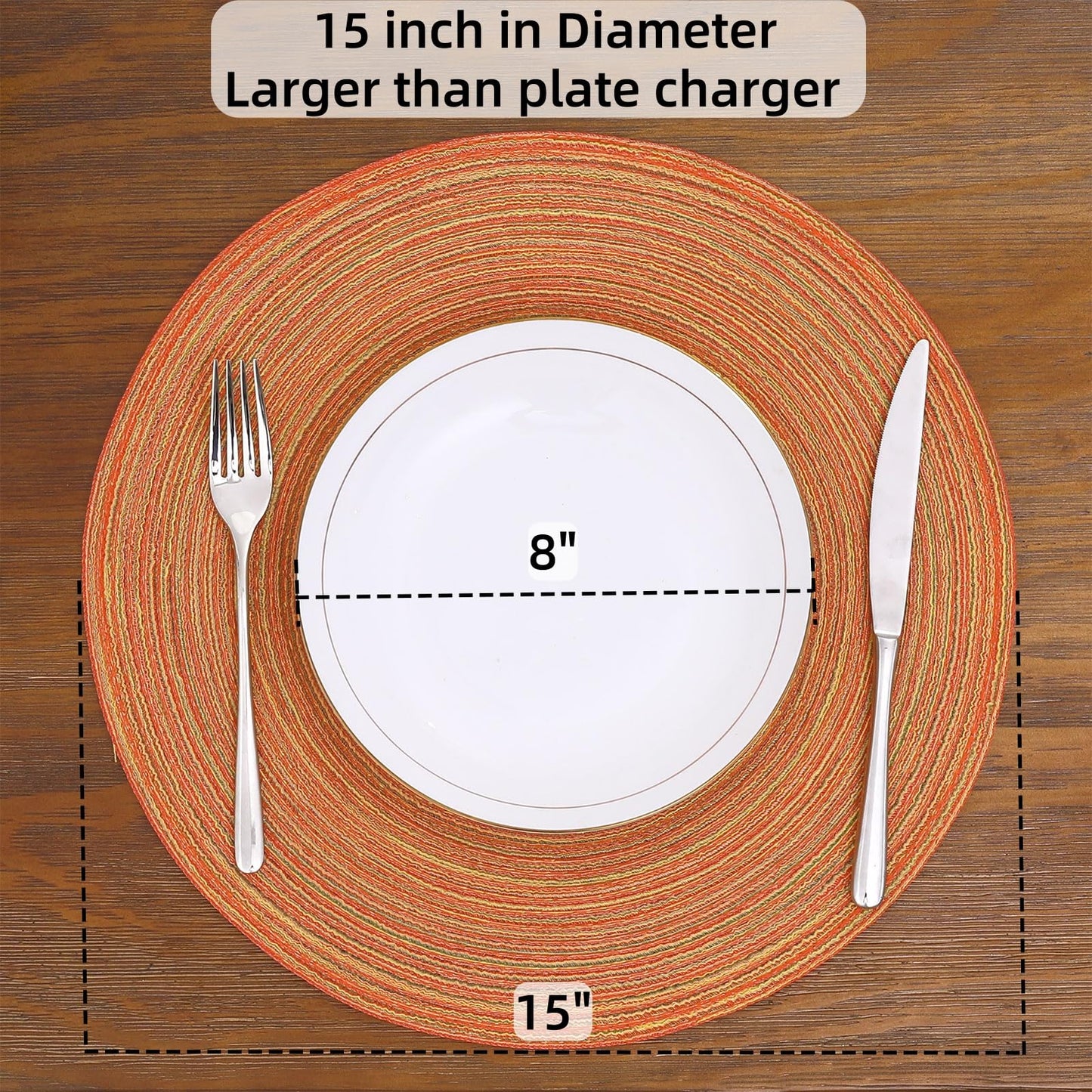 SHACOS Round Placemats Set of 4 Woven Braided Place Mats Table Placemats 15 inch Circle Place Mats Easy to Clean Table Mats Indoor Outdoor, Fall Color Mix
