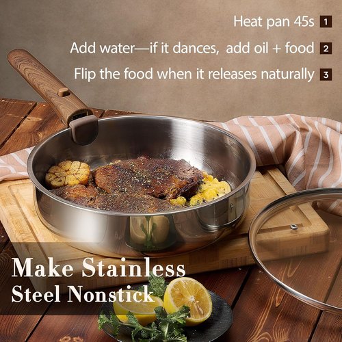 CAROTE 19-Piece Stainless Steel Cookware Set - Induction-Compatible Pots & Pans with Detachable Handle | Oven Safe, Woodgrain Finish