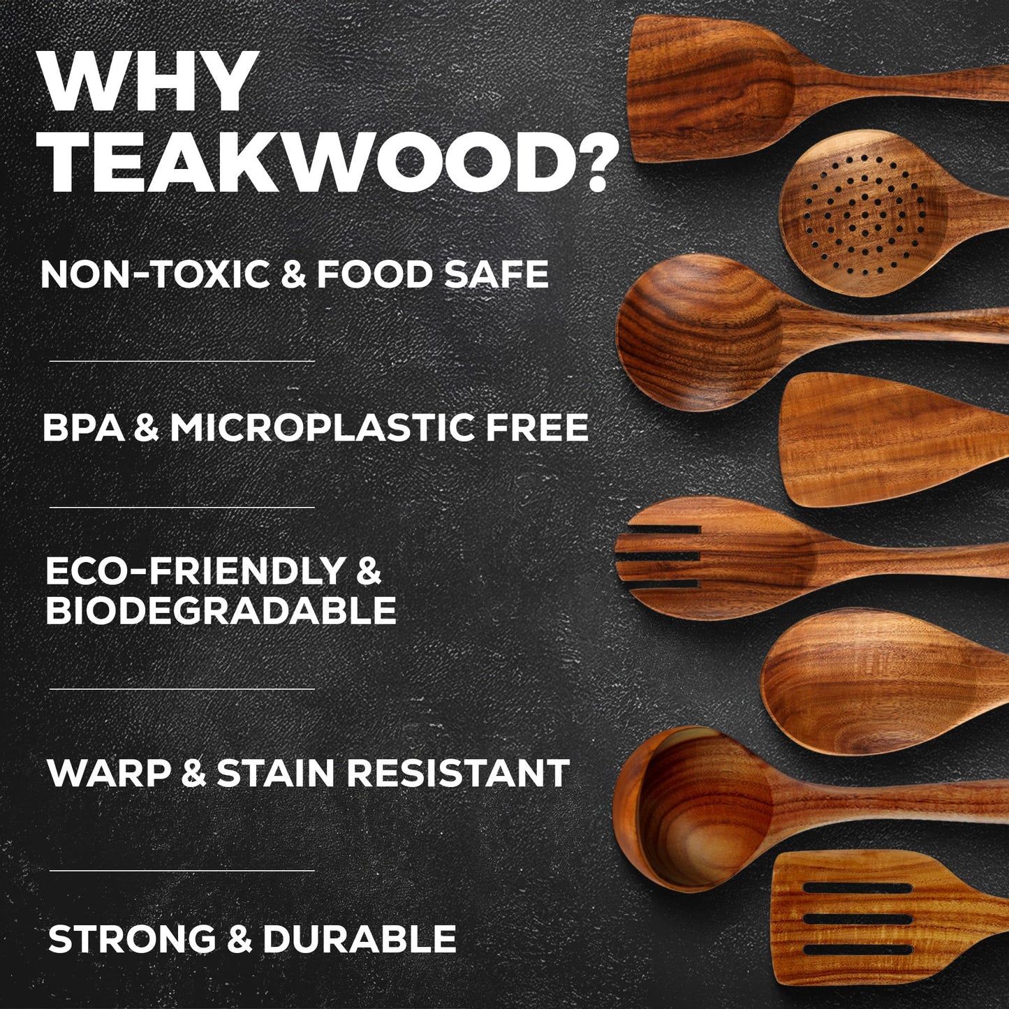 Zulay Kitchen 10-Piece Wooden Spoons for Cooking - Smooth Finish Teak Wooden Utensils for Cooking - Soft Comfort-Grip Wood Spoons for Cooking - Non-Stick Wooden Cooking Utensils - Wooden Spoon Sets