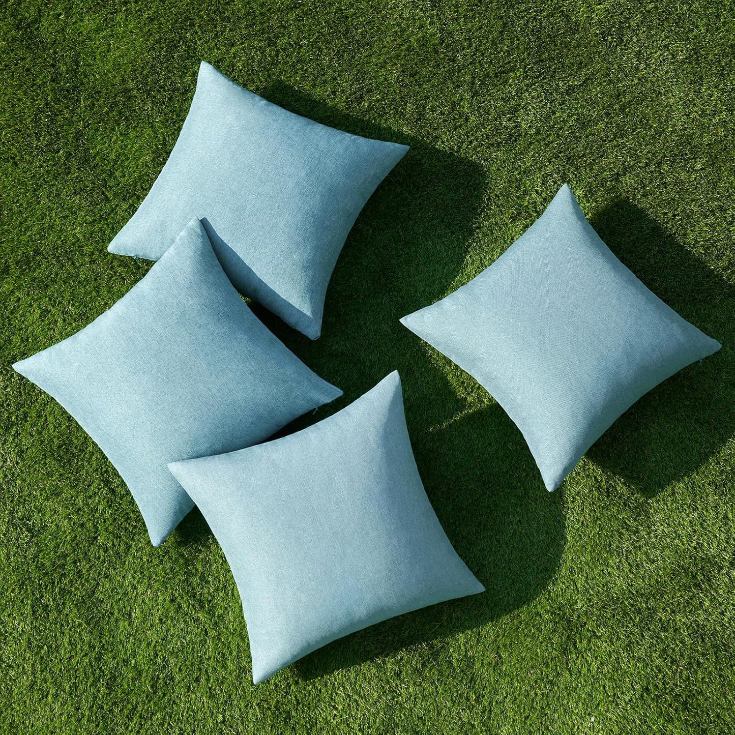 MIULEE Decorative Outdoor Throw Pillow Covers - Waterproof Linen Cushion Cases | 18x18 Inch, Blue Gray (Pack of 4)
