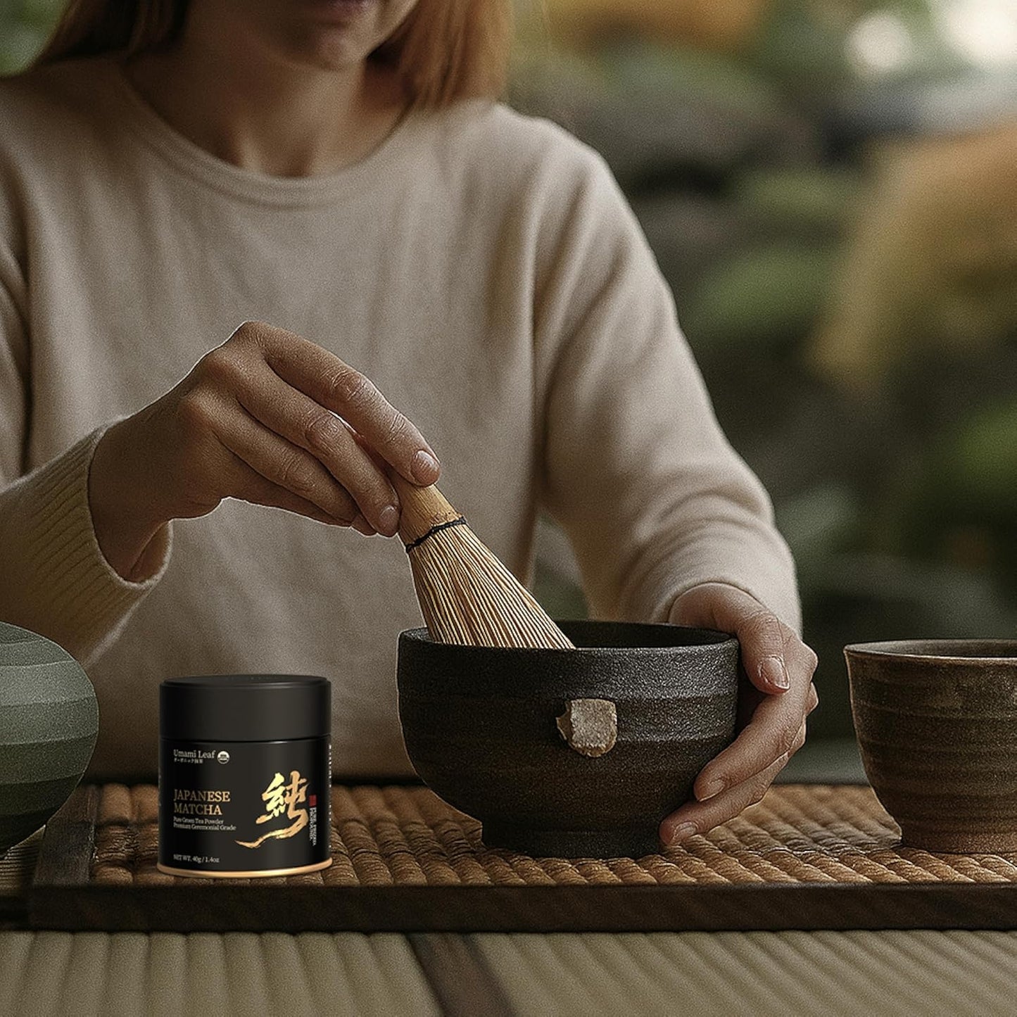 Umami Leaf Organic Japanese Ceremonial Grade Matcha - 100% Pure Green Tea Powder, USDA Certified, Authentic Uji Kyoto Origin (40g / 1.4oz Tin)