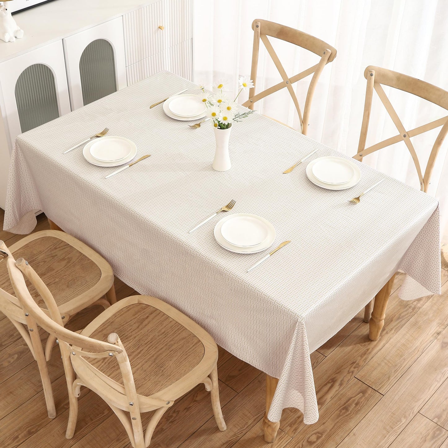 Walrus Heavy Duty Vinyl Tablecloth with Flannel Backing Waterproof Oil-Proof Plastic Table Cloth Stain-Resistant Wipeable Rectangle or Square Table Cover for Indoor and Outdoor (Weaving, 60X102 Inch)