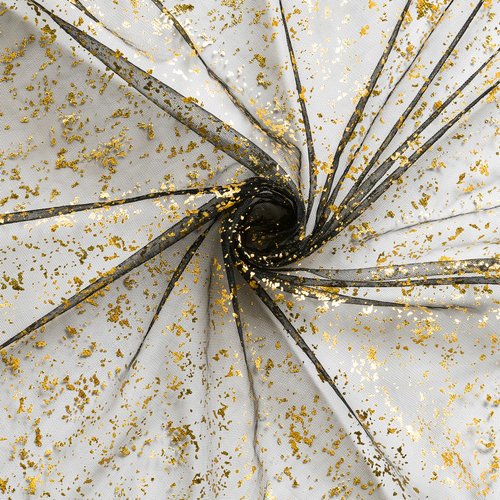 Horaldaily Black Gold Gauze Tablecloth 60x84 Inch Rectangular, Golden Sequin Glitter Metallic Foil, Sheer Tulle Cheesecloth for Wedding Baby Shower Ceremony Birthday