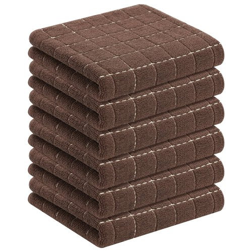 Homaxy 100% Cotton Terry Kitchen Towels(Brown, 13 x 28 inches), Checkered Designed, Soft and Super Absorbent Dish Towels, 6 Pack