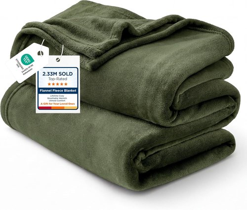 Bedsure GentleSoft Fleece Blanket - Twin Size Olive Green | 300GSM Lightweight Plush Cozy Blanket (60x80 inches)