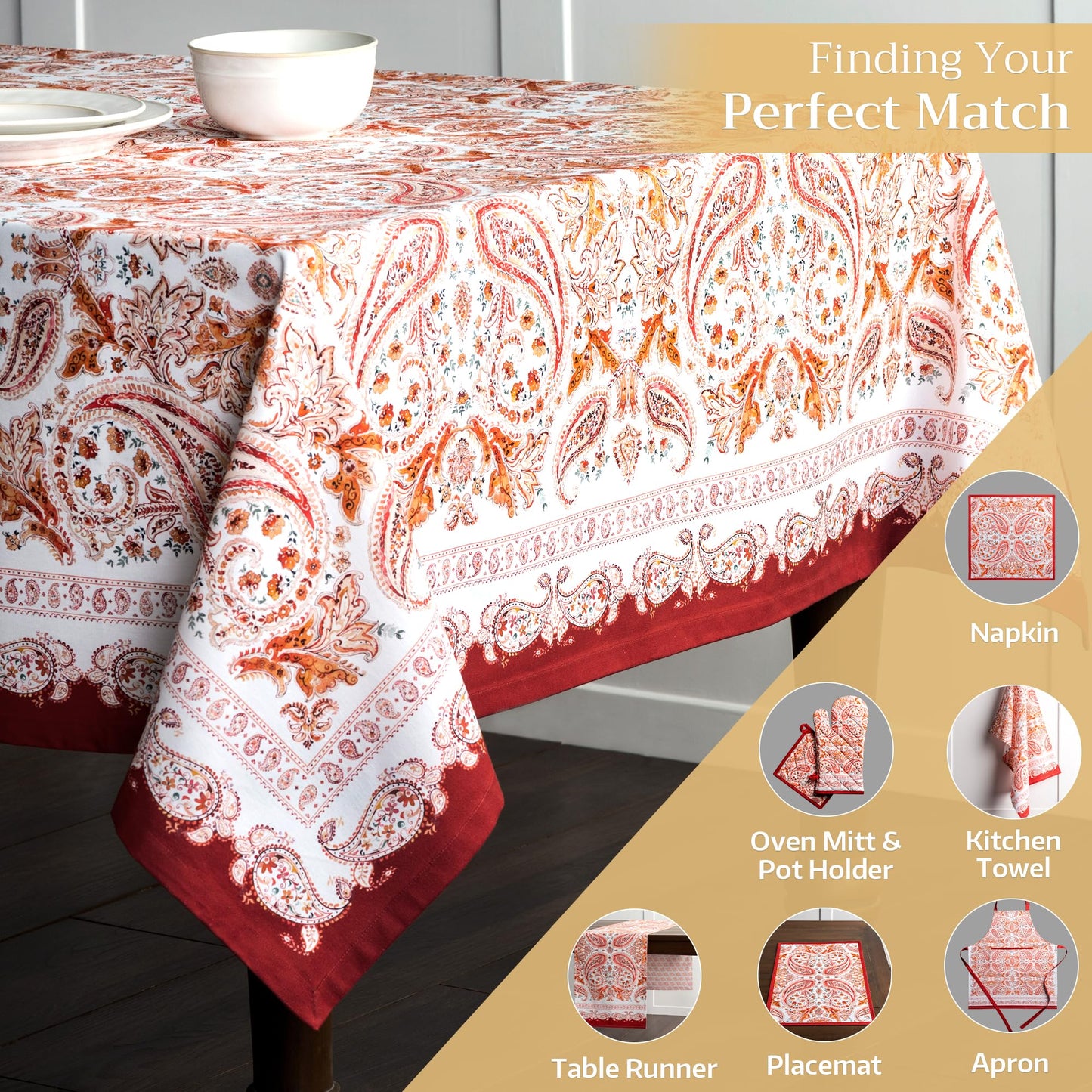 Maison d' Hermine Table Cloth Square Table 100% Cotton 60 x 60 Inches Fall Tablecloth Reusable Everyday Use for Thanksgiving Christmas Decorations Dining Farmhouse Party (Orient)