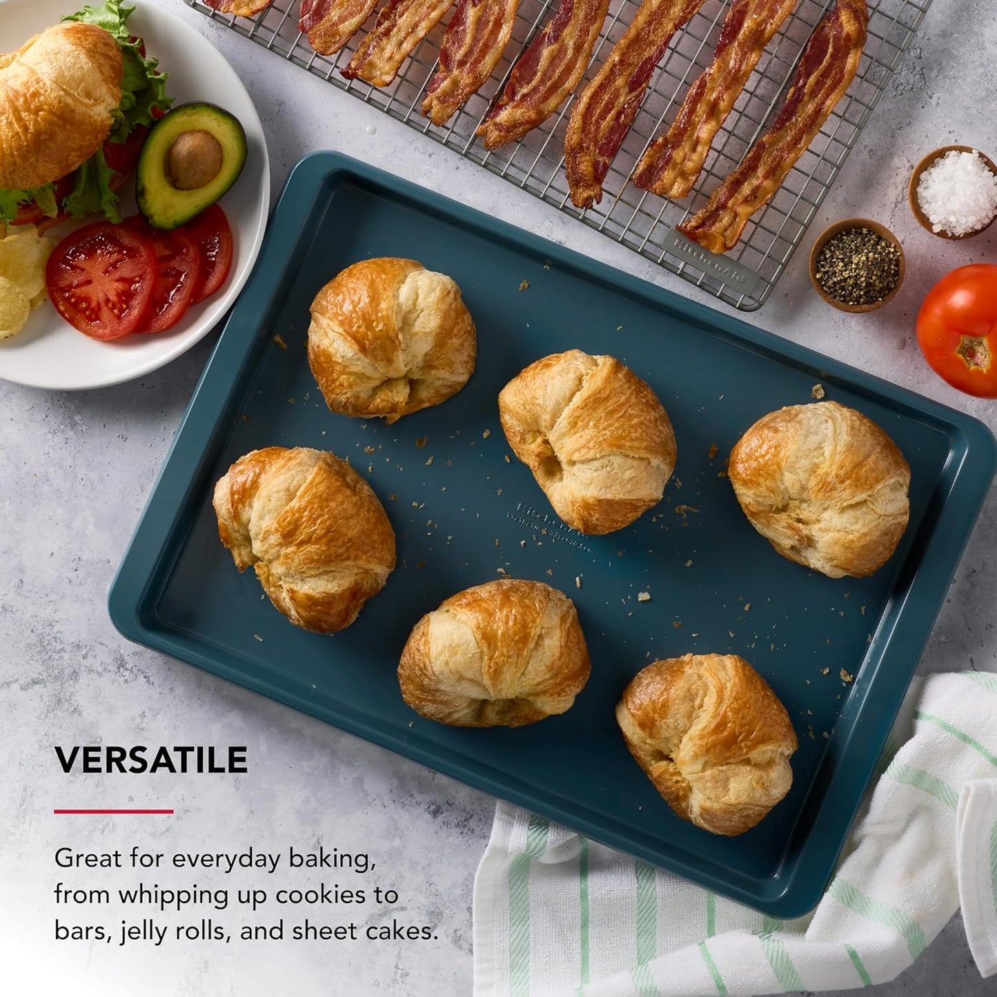 KitchenAid Baking Sheet - Nonstick Swiss Engineered Aluminized Steel, Dishwasher Safe, 13x18 Inch, Agave